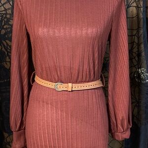 Macy's Rust Long Sleeve Dress with Belt